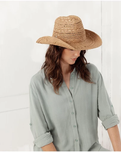 Morgan & Taylor - Kira Woven Straw Cowboy Hat in Tan Brown
