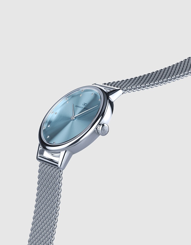 August Berg - Serenity Petite Silver Dusty Blue Mesh 28mm
