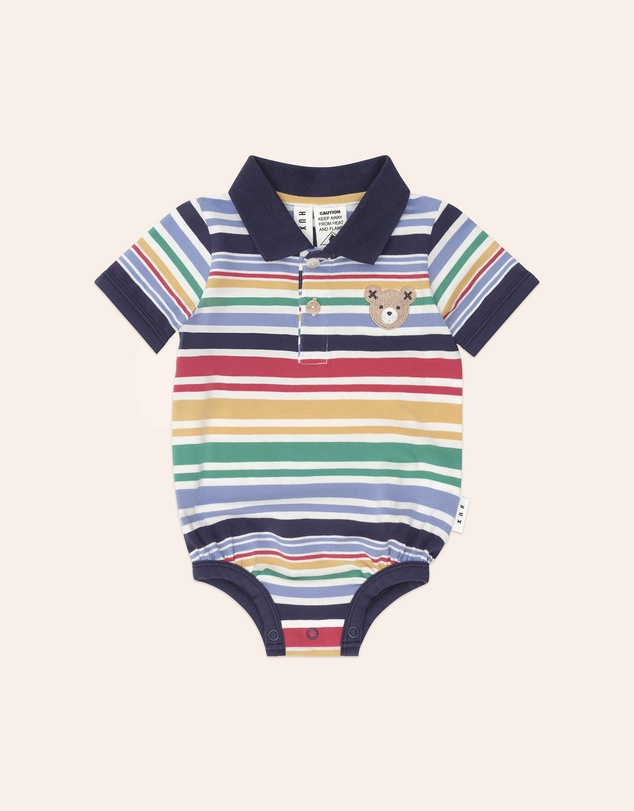 Huxbaby - Rainbow Stripe Polo Romper - Babies