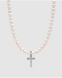 Nialaya Jewellery - Pearl Necklace with Silver Cross