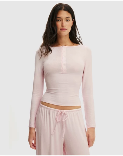 Cotton On Body - Super Soft Boat Neck Henley Long Sleeve Top