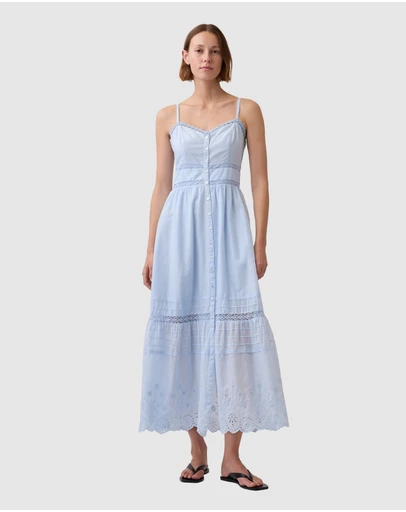 GAP - Sleeveless Embroidered Button Front Maxi Dress