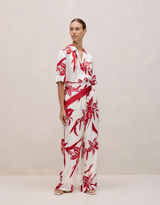 Trenery - Wild Iris Satin Relaxed Pant in White
