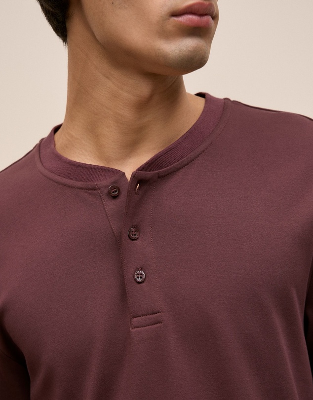 Trenery - Cotton Henley in Fudge