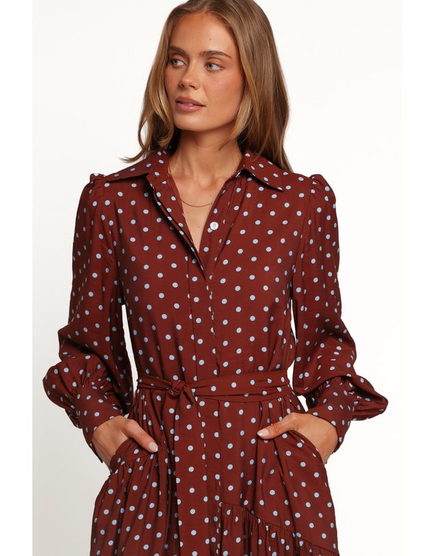 Petal & Pup - Graylen Midi Dress - Brown/Blue Spot