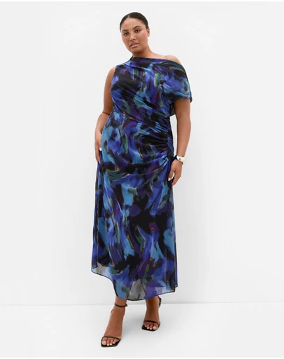 City Chic - Plus size Haze Print Maxi Dress - blue