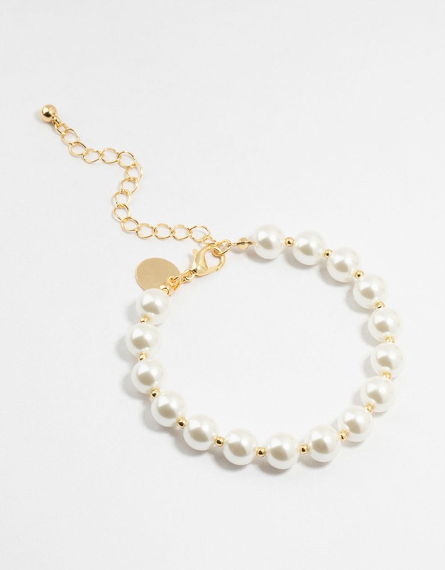Lovisa - Gold Plated Alternating Medium Pearl & Ball Bracelet