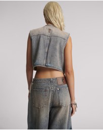 ONE TEASPOON - Cropped Denim Utility Vest - Island Blue