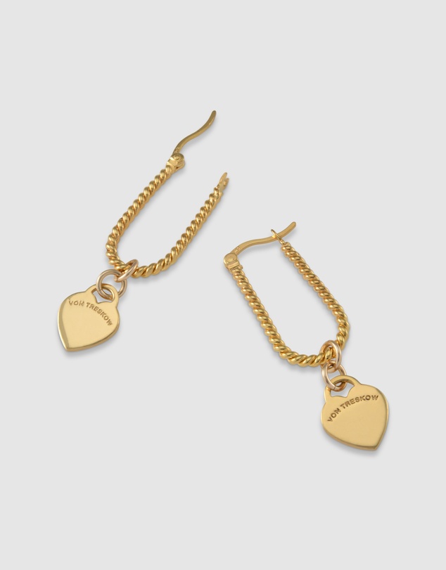 Von Treskow - Textured U-shape Earrings with VT Hearts