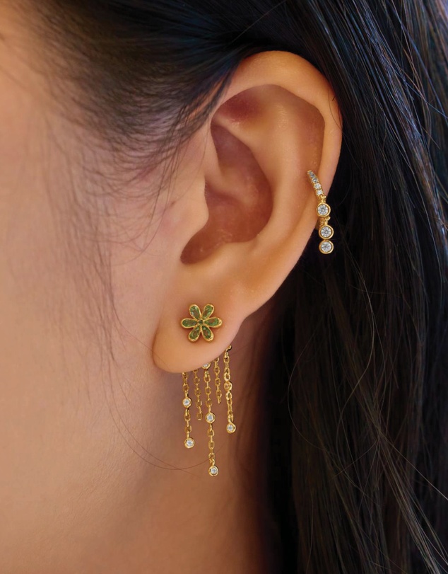 Ania Haie - Gold Floral Tassel Drop Stud Earrings