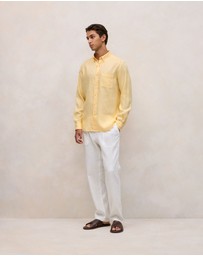 Trenery - Regular Fit Linen Classic Long Sleeve Shirt in Butter