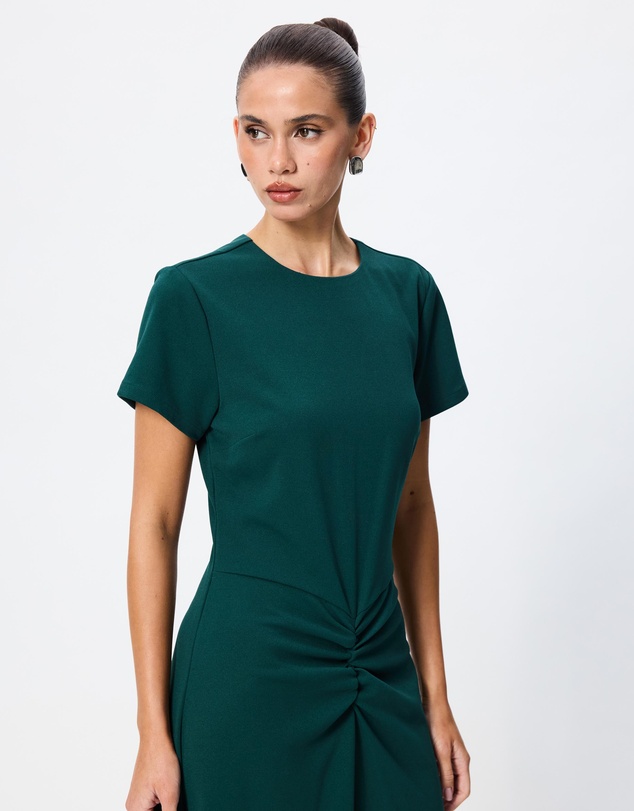 Tussah - Sophia Crew Neck Ruched Detail Midi Dress