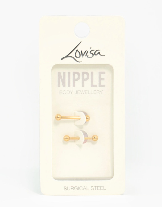 Lovisa - Gold Plated Surgical Steel Plain Ball Nipple Bars 2-Pack