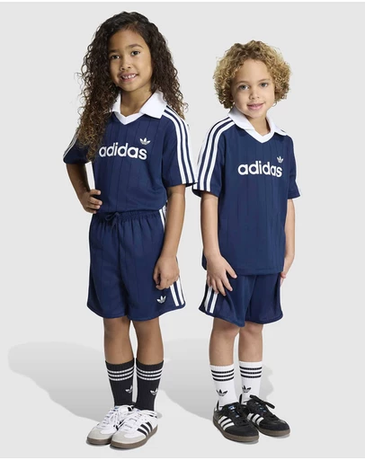 adidas Originals - Loose Polo Pinstripe Shorts Tee Set - Kids