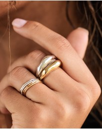 Elli Jewelry - Ring Chunky Organic Structure 925 Sterling Silver - Bicolor