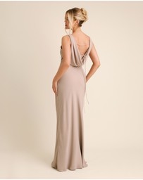 Six Stories - Plunge Cowl Front Chiffon Bridesmaid Dress with Neck Scarf