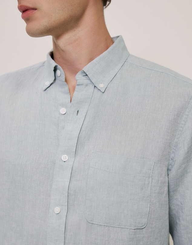 Trenery - Regular Fit Yarn Dyed Linen Shirt in Sage Green