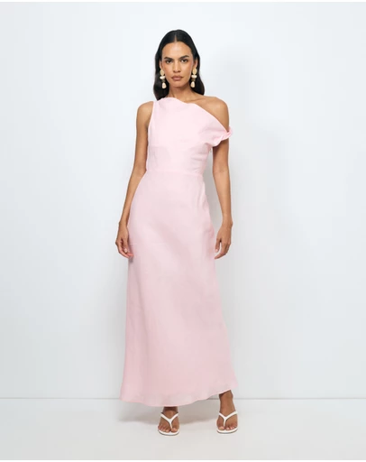 AERE - Fia Linen Draped Off Shoulder Maxi Dress