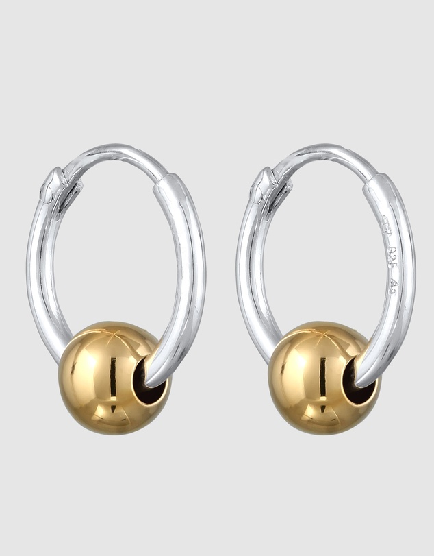 Kuzzoi - ICONIC EXCLUSIVE - Bi-Color Hoop Earrings with Ball Charm in 925 Sterling Silver