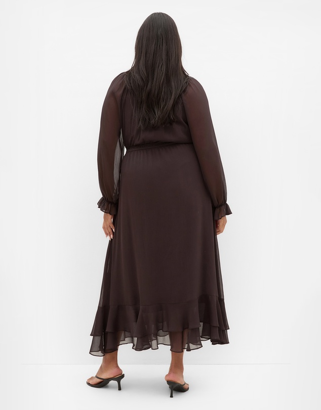 City Chic - Plus size Glam Frill Maxi Dress - espresso