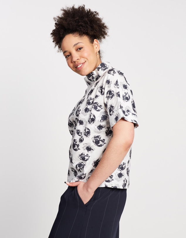 The Social Outfit - Monochrome Floral Roll Neck Top