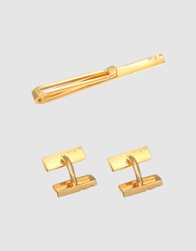Kuzzoi - ICONIC EXCLUSIVE - Jewelry Set Men Set Business Cufflinks Tie Pin in 925 sterling silver gold plated