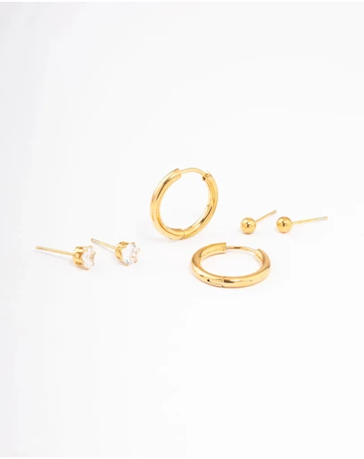 Lovisa - Waterproof Gold Plated Stainless Steel Basic Cubic Zirconia Earrings Pack
