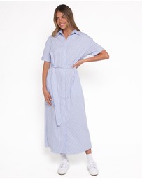 Petal & Pup - Morrison Short Sleeve Shirt Dress - Blue Brown Stripe