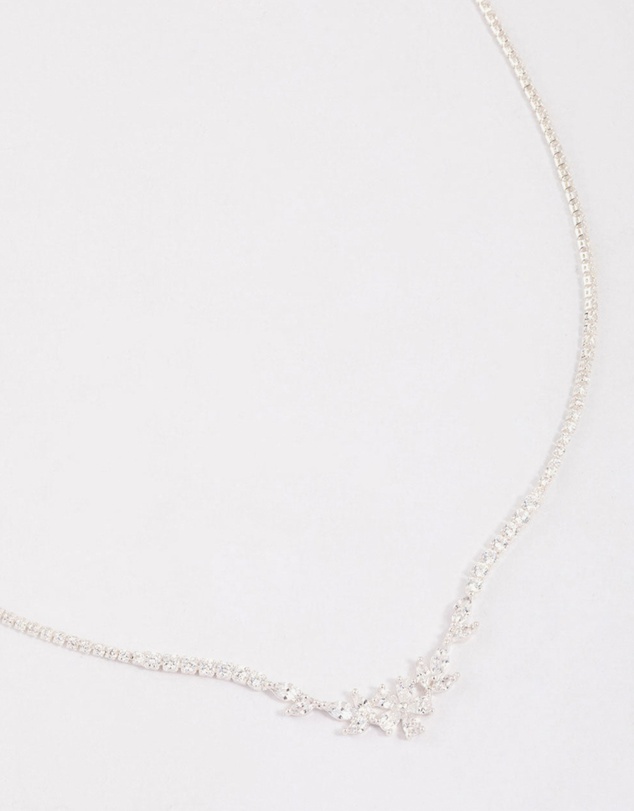Lovisa - Silver Plated Cubic Zirconia Dainty Cup Chain Floral Necklace