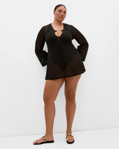 City Chic - Plus size Marbella Cover Up Mini Dress - black