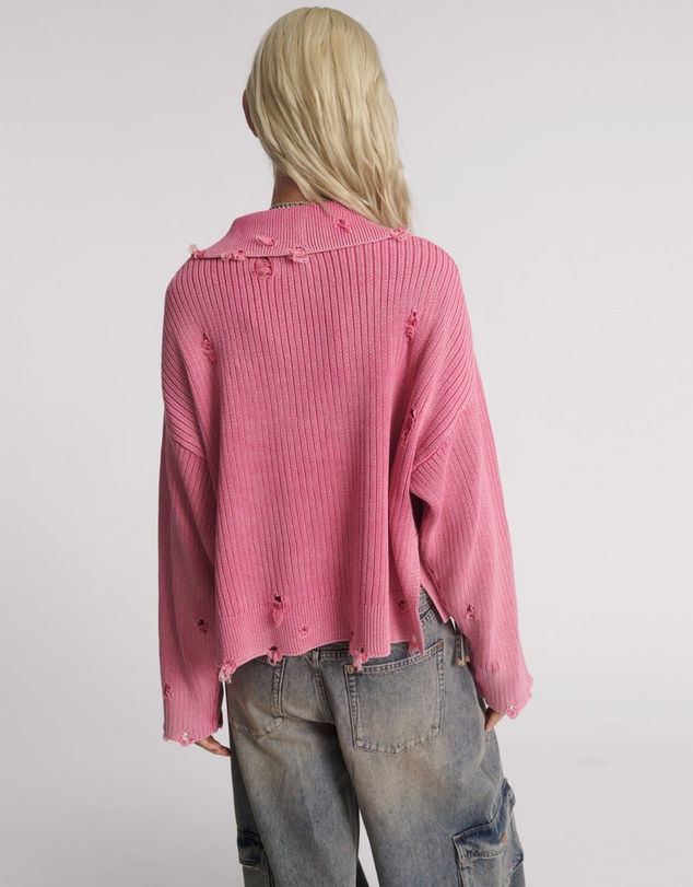 ONE TEASPOON - Rib College Pullover Sweater - Pink