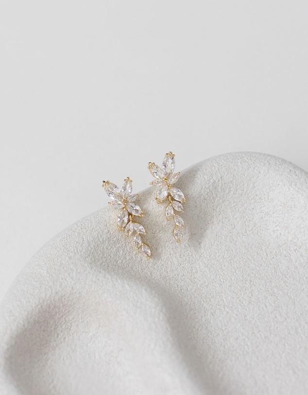 The White Collection - Bloom - Floral Gold Bridal Earrings