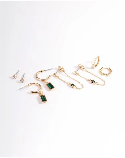 Lovisa - Green Diamante Baguette Earrings 4-Pack