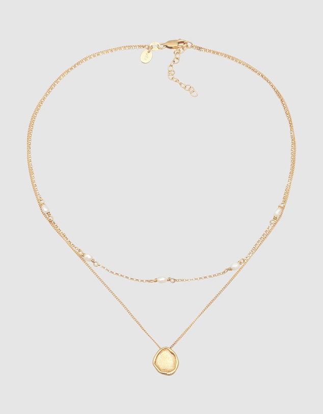 Elli Jewelry - Freshwater Pearl Coin Layer Necklace in Gold-Plated 925 Silver