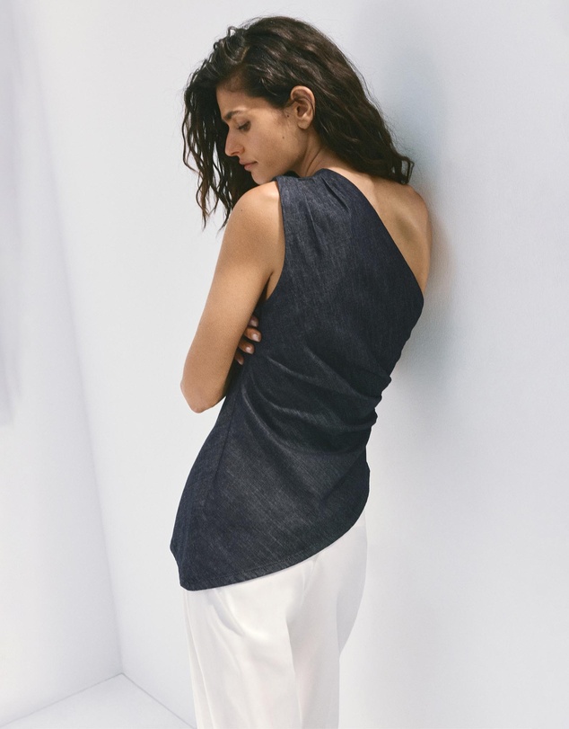 M.N.G - Asymmetrical Cotton Denim Top