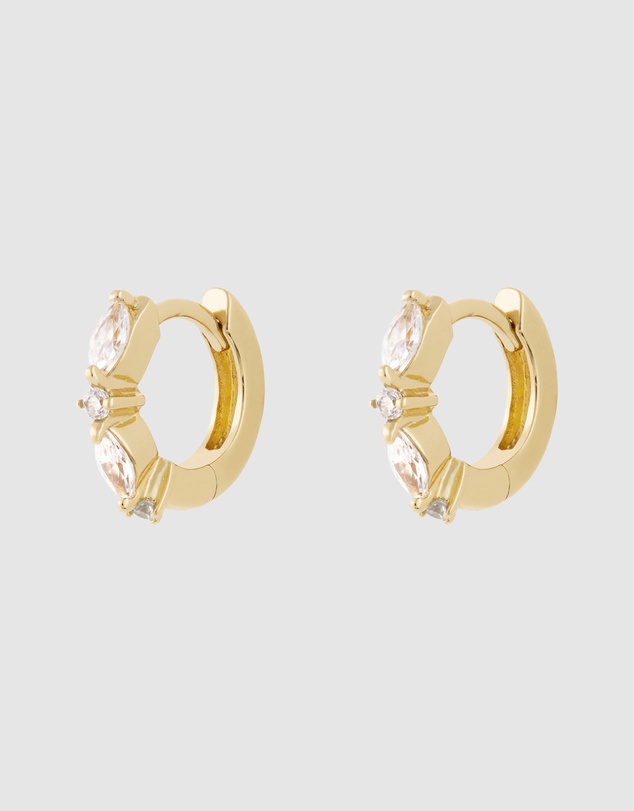 Wanderlust + Co - Marquise Pave Gold 8mm Huggie Earrings