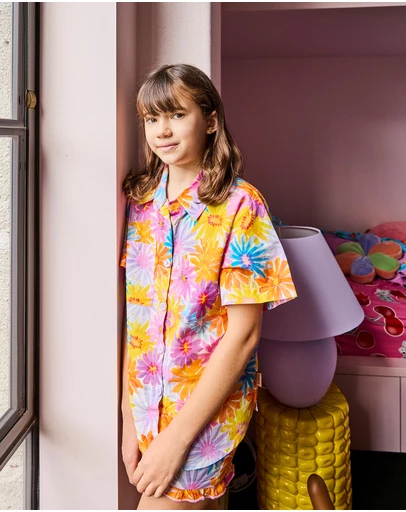 Kip&Co - Petal Power Kids Organic Cotton SS Shirt & Shorts Pyjama - Kids-Teens