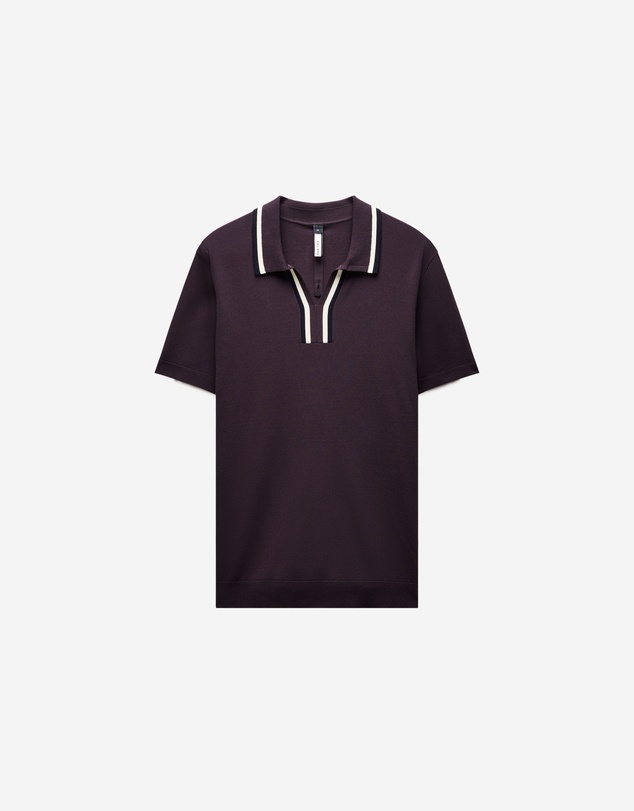 Calibre - Stripe Open Neck Knit Polo Plum