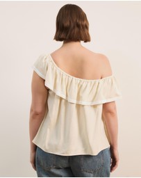Atmos&Here Curvy - Sienna Linen Blend One Shoulder Tier Top With Contrast Trim