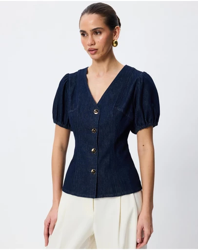 Tussah - Margot Chambray Puff Sleeve Blouse