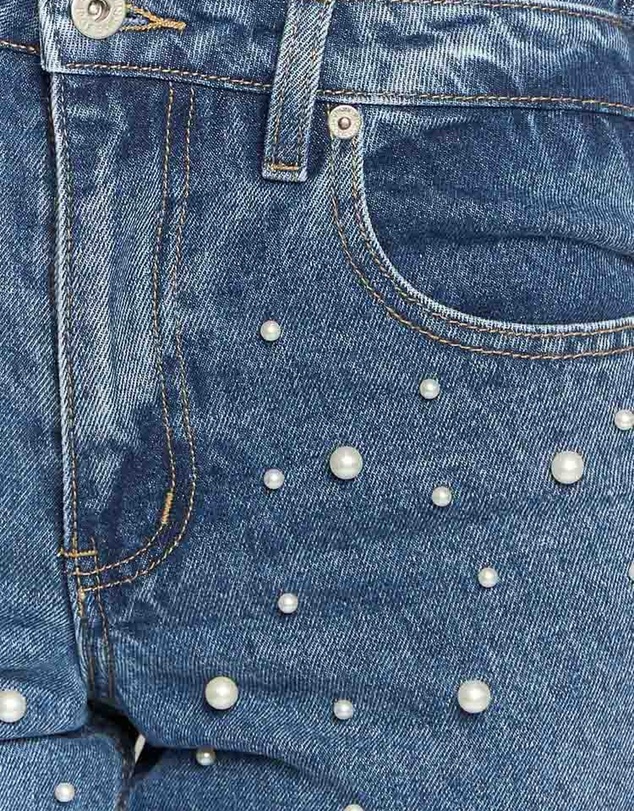 Beginning Boutique - Denim Dazzle Pearl Mid Wash High Waisted Jeans