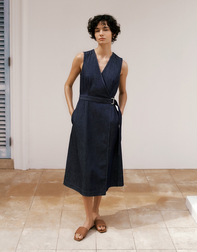 Trenery - Denim Sleeveless Wrap Dress in Indigo Rinse