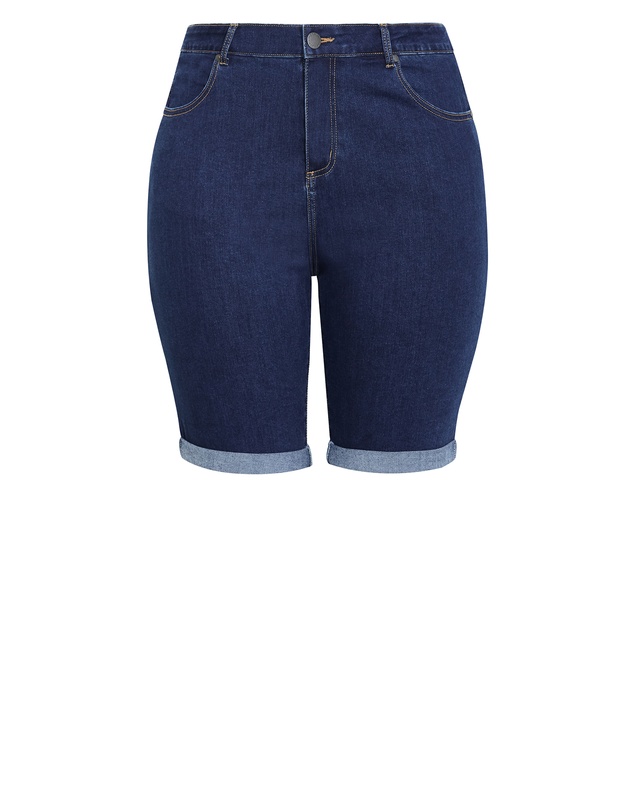 City Chic - Plus size Turn Up Skinny Denim Short - mid wash