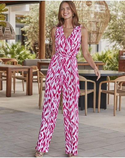 Sosandar - Aztec Print Tie Waist Crinkle Jumpsuit