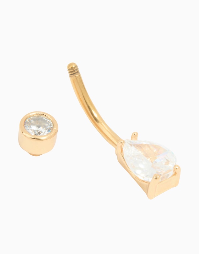 Lovisa - Gold Plated Titanium Cubic Zirconia Double Belly Bar