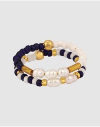 Elli Jewelry - Ring Set Freshwater Pearl 925 Sterling Silver Gold-Plated