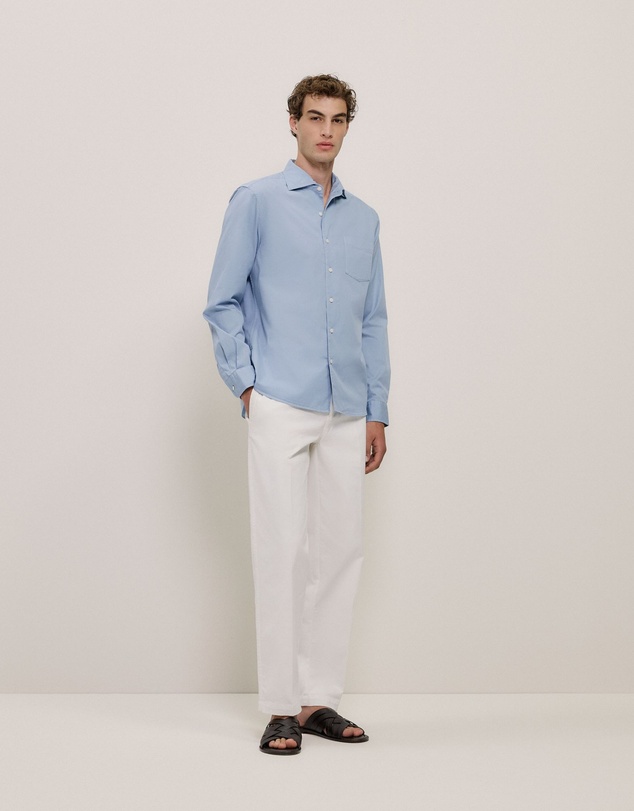 Trenery - Garment Dyed Cotton Twill Shirt in Faded Blue