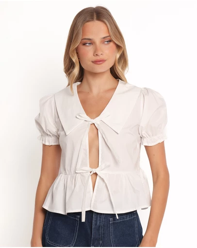 Petal & Pup - Cypressa Tie Front Top - White