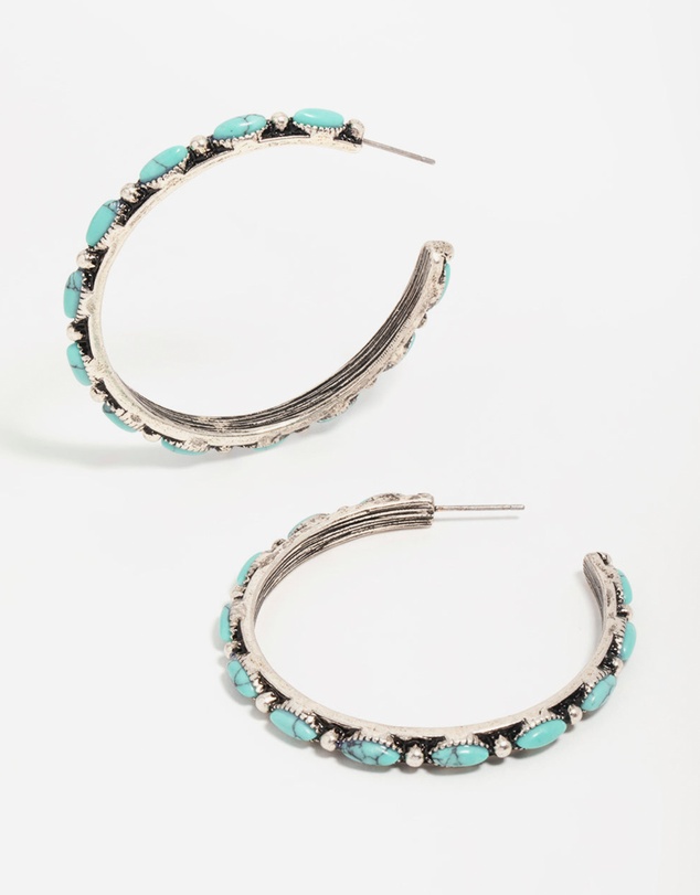 Lovisa - Antique Silver Turquoise Large Hoop Earrings