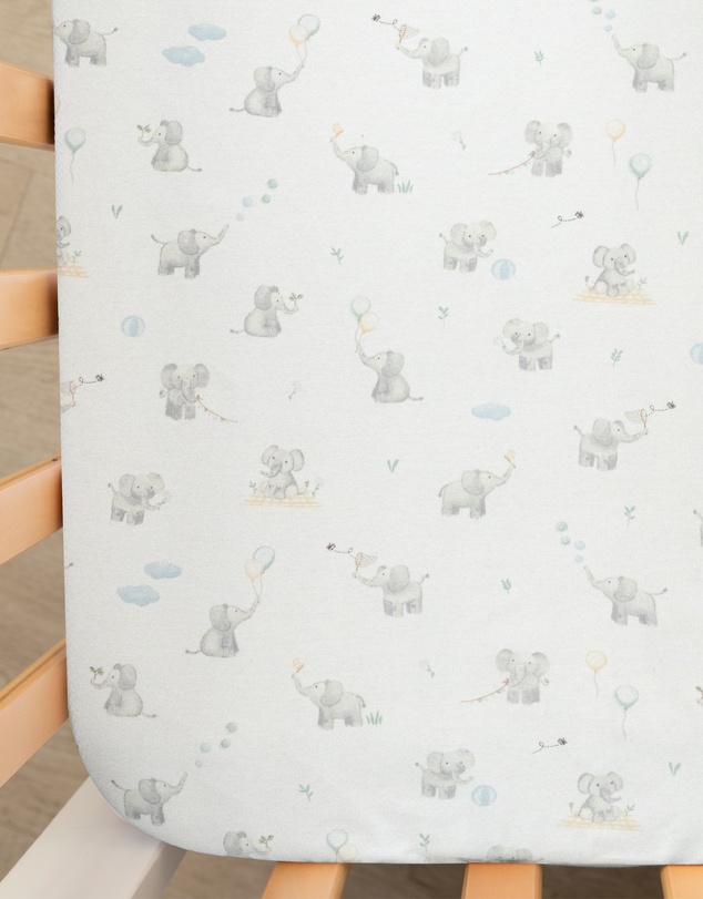 Living Textiles - 2 Pack Organic Cot Fitted Sheet - Elephant Playtime